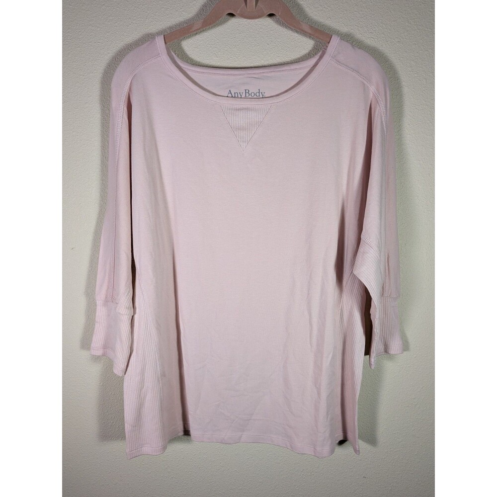 New AnyBody Cozy Knit Top Shirt XXS Light Pink 3/4 Sleeve NWOT